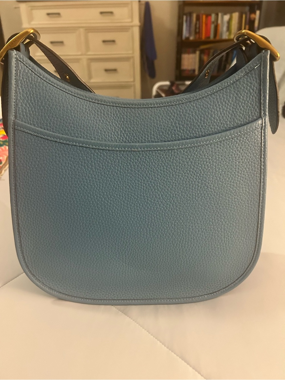 EUC Coach 1941 Emery pebbled leather crossbody messenger bag in pacific blue
